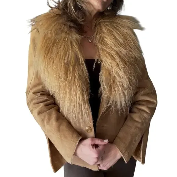 Vintage Guess Suede Jacket with Mongolian Fur Collar sz M - Picture 8 of 9